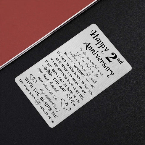 2nd Anniversary Engraved Metal Wallet Insert for Husband / Boyfriend